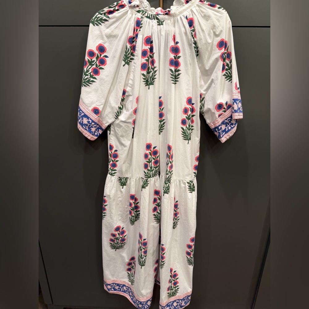 SZ Blockprints Floral Block Print Tiered Midi Dress Womens Size M - Picture 5 of 6